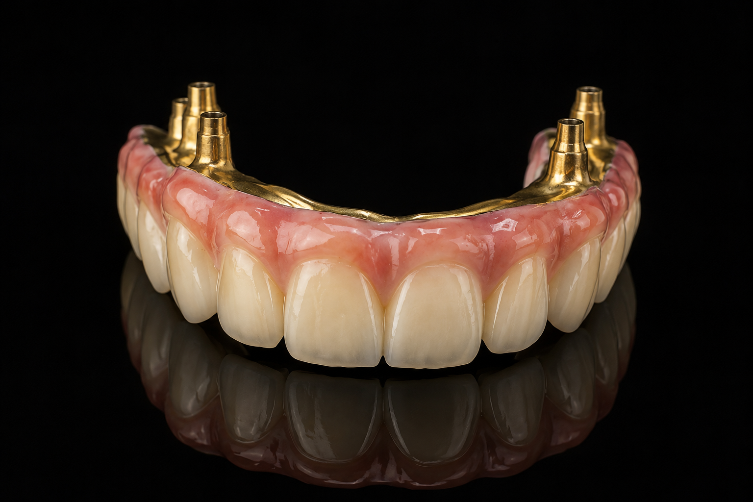 All-On-X dental prosthesis fabricated by Horizon Dental Lab, Warminster PA - full-arch implant bridge with titanium base and hybrid prosthesis design