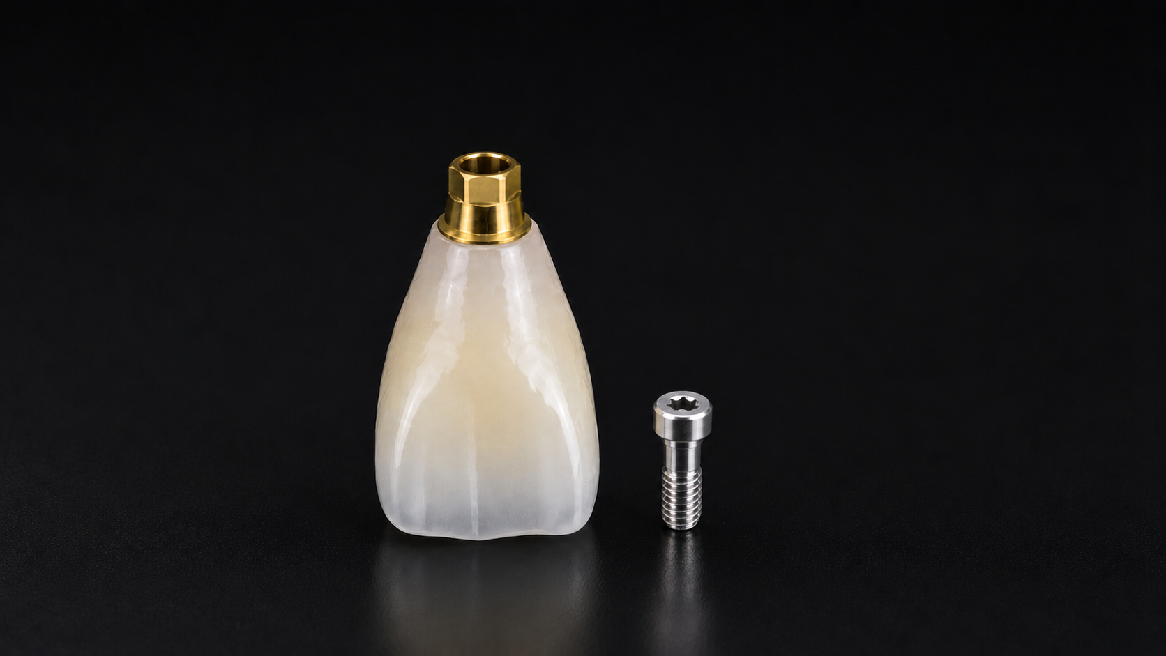 Zirconia Screw-Retained Implant Crown dental prosthesis fabricated by Horizon Dental Lab, Warminster PA - single-unit screw-retained crown with titanium abutment connection