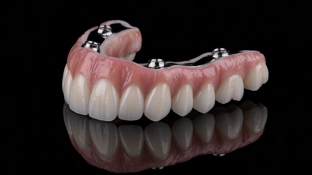 Final full-arch zirconia restoration with titanium iBar, stage two